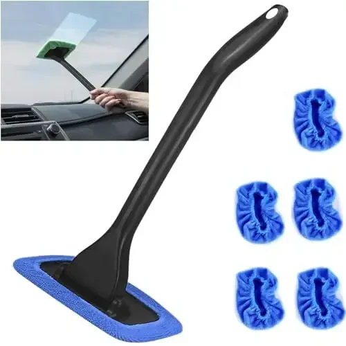 Windshield Cleaning Tool Windshield Cleaning Wand Auto Window Cleaner,5 Pieces Reusable Cloth Pads for Car Interior, Dirty Car Washing Brushes (Blue) - 1