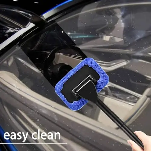 Windshield Cleaning Tool Windshield Cleaning Wand Auto Window Cleaner,5 Pieces Reusable Cloth Pads for Car Interior, Dirty Car Washing Brushes (Blue) - 4