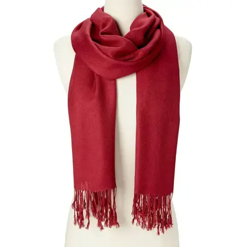 Wine Red Solid Scarfs for Women Fashion Warm Neck Womens Winter Scarves PasModazoneina Silk Scarf Wrap with Fringes for Ladies by Oussum - 1