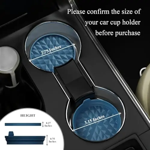 Wingcases Car Coasters Silicone [4 Pack] 2.75in Universal Mats Non-Slip, Embedded Car Interior Accessories, Car Cup Holders Insert Coasters Decor，Dark Blue - Wingcases