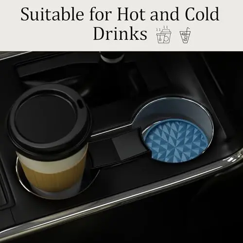Wingcases Car Coasters Silicone [4 Pack] 2.75in Universal Mats Non-Slip, Embedded Car Interior Accessories, Car Cup Holders Insert Coasters Decor，Dark Blue - 2