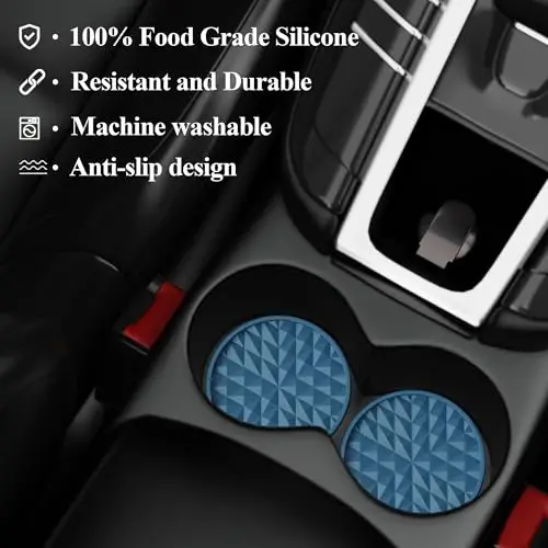 Wingcases Car Coasters Silicone [4 Pack] 2.75in Universal Mats Non-Slip, Embedded Car Interior Accessories, Car Cup Holders Insert Coasters Decor，Dark Blue - 4