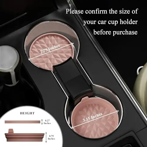Wingcases Car Coasters Silicone [4 Pack] 2.75in Universal Mats Non-Slip, Embedded Car Interior Accessories, Car Cup Holders Insert Coasters Decor, Nude Pink - 1