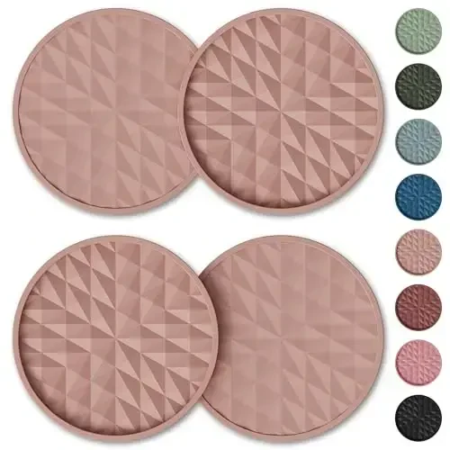 Wingcases Car Coasters Silicone [4 Pack] 2.75in Universal Mats Non-Slip, Embedded Car Interior Accessories, Car Cup Holders Insert Coasters Decor, Nude Pink - 6