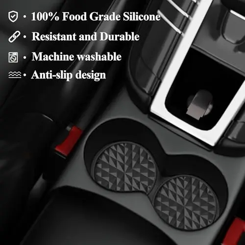 Wingcases Car Coasters Silicone [4 Pack] 2.75in Universal Mats Non-Slip, Embedded Car Interior Accessories, Car Cup Holders Insert Coasters Decor，Black - 4