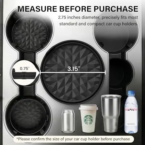 Wingcases Car Coasters 3.15in[4 Pack] Car Accessories Fit for SUV and Trucks Silicone Mats Non-Slip, Car Cup Holders Insert Coasters, Car Interior Accessories, Decor, Gift Black - 2