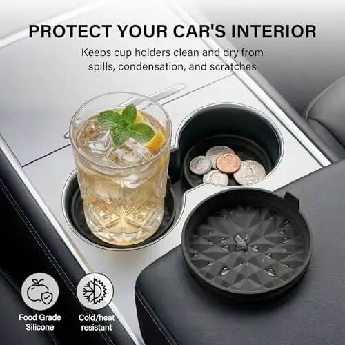 Wingcases Car Coasters 3.15in[4 Pack] Car Accessories Fit for SUV and Trucks Silicone Mats Non-Slip, Car Cup Holders Insert Coasters, Car Interior Accessories, Decor, Gift Black - 3