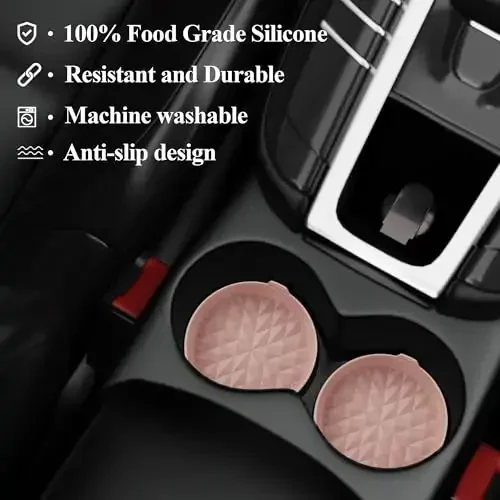 Wingcases Car Coasters 3.15in[4 Pack] Car Accessories Fit for SUV and Trucks Silicone Mats Non-Slip, Car Cup Holders Insert Coasters, Car Interior Accessories, Decor, Gift Nude Pink - 5