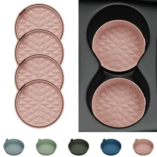 Wingcases Car Coasters 3.15in[4 Pack] Car Accessories Fit for SUV and Trucks Silicone Mats Non-Slip, Car Cup Holders Insert Coasters, Car Interior Accessories, Decor, Gift Nude Pink - 6