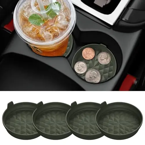 Wingcases Car Coasters 3.15in[4 Pack] Car Accessories Fit for SUV and Trucks Silicone Mats Non-Slip, Car Cup Holders Insert Coasters, Car Interior Accessories, Decor, Gift Olive Green 