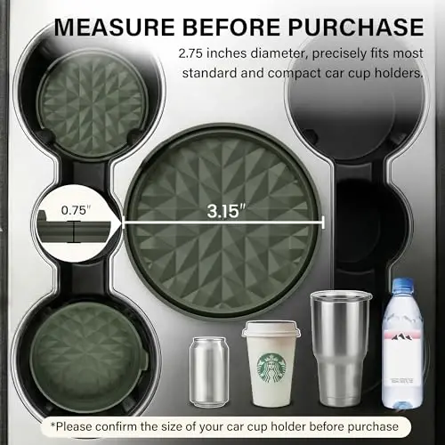 Wingcases Car Coasters 3.15in[4 Pack] Car Accessories Fit for SUV and Trucks Silicone Mats Non-Slip, Car Cup Holders Insert Coasters, Car Interior Accessories, Decor, Gift Olive Green - WINGCASES (1)