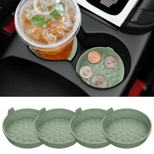 Wingcases Car Coasters 3.15in[4 Pack] Car Accessories Fit for SUV and Trucks Silicone Mats Non-Slip, Car Cup Holders Insert Coasters, Car Interior Accessories, Decor, Gift Sage Green 