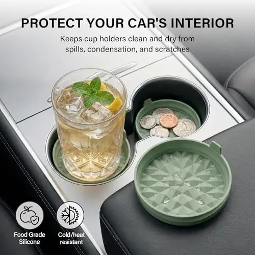Wingcases Car Coasters 3.15in[4 Pack] Car Accessories Fit for SUV and Trucks Silicone Mats Non-Slip, Car Cup Holders Insert Coasters, Car Interior Accessories, Decor, Gift Sage Green - 3