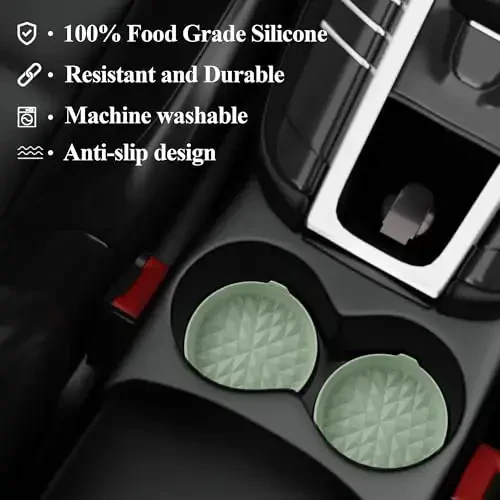 Wingcases Car Coasters 3.15in[4 Pack] SUV va yuk mashinalari uchun mos avto aksessuarlari Silikon matlar Sirpanmaydigan, Avto stakan ushlagichlari Qo'shimchalar, Avto interyer aksessuarlari, Dekor, Sovg'a adaçayı yashili - 5