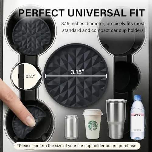 Wingcases Car Coasters for Cup Holders [4 Pack] 3.15in Non-Slip Silicone Mats, Black - 2