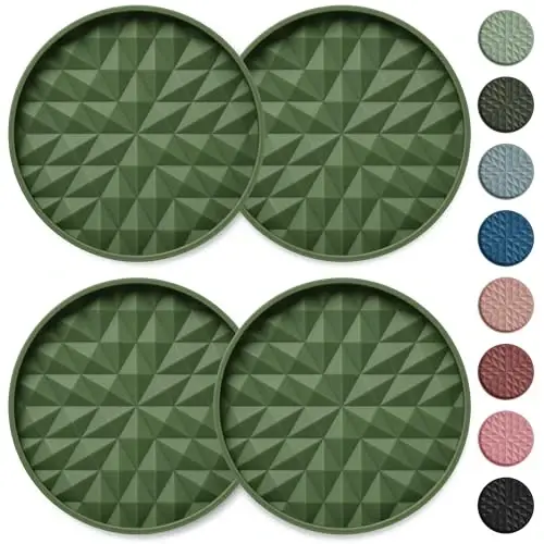 Wingcases Car Coasters for Cup Holders [4 Pack] 3.15in Non-Slip Silicone Mats, Olive Green - 1