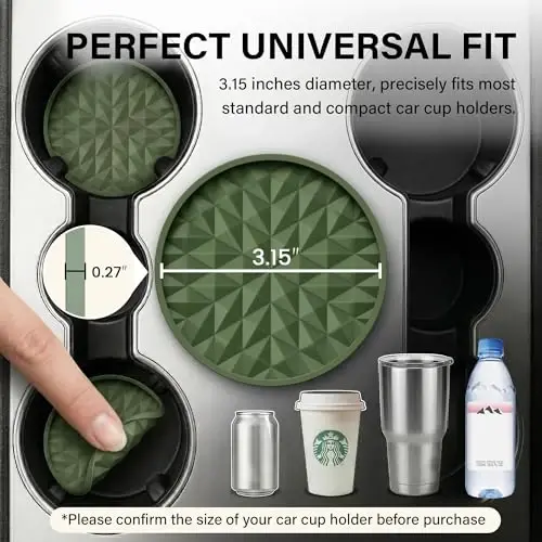 Wingcases Car Coasters for Cup Holders [4 Pack] 3.15in Non-Slip Silicone Mats, Olive Green - 2