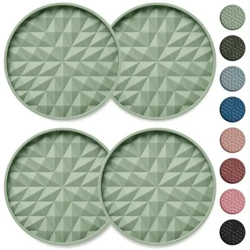 Wingcases Car Coasters for Cup Holders [4 Pack] 3.15in Non-Slip Silicone Mats, Sage Green 