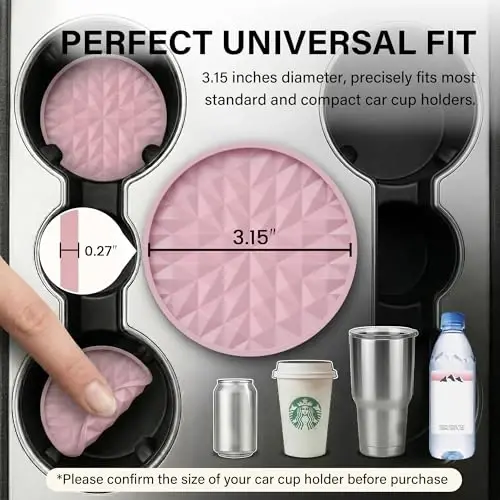 Wingcases Car Coasters for Cup Holders [4 Pack] 3.15in Non-Slip Silicone Mats, Soft Pink - 2
