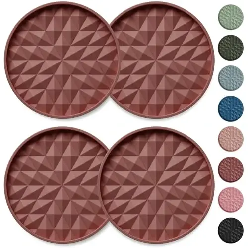 Wingcases Car Coasters Silicone [4 Pack] 2.75in Mats Non-Slip, Embedded Car Interior Accessories, Car Cup Holders Insert Coasters Decor，Red - 1