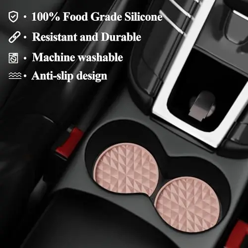 Wingcases Car Coasters Silicone [4 Pack] 2.75in Universal Mats Non-Slip, Embedded Car Interior Accessories, Car Cup Holders Insert Coasters Decor, Nude Pink - 4