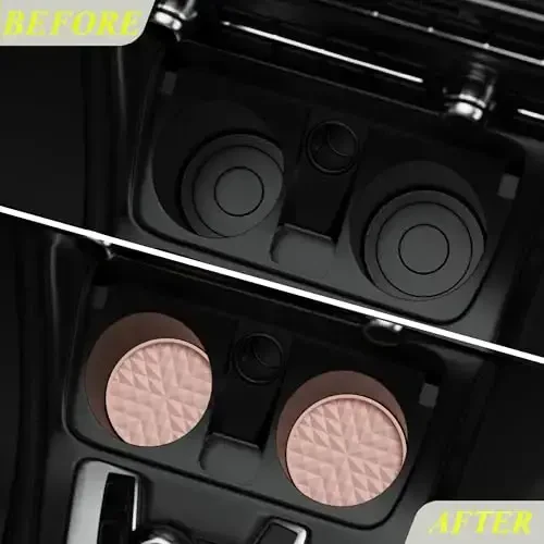 Wingcases Car Coasters Silicone [4 Pack] 2.75in Universal Mats Non-Slip, Embedded Car Interior Accessories, Car Cup Holders Insert Coasters Decor, Nude Pink - 3