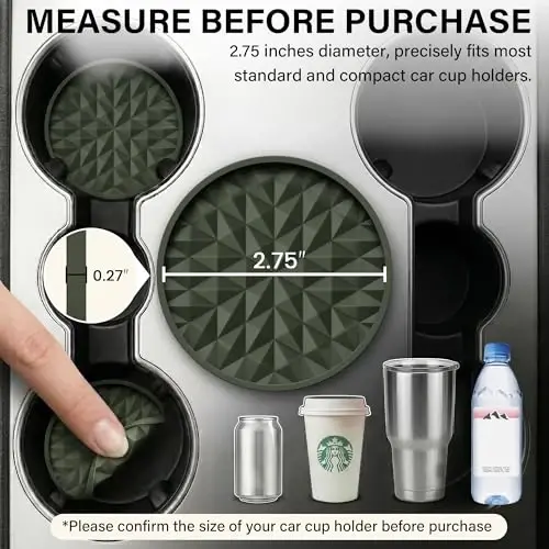Wingcases Car Coasters Silicone [4 Pack] 2.75in Universal Mats Non-Slip, Embedded Car Interior Accessories, Car Cup Holders Insert Coasters Decor, Olive Green - WINGCASES (1)