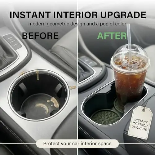 Wingcases Car Coasters Silicone [4 Pack] 2.75in Universal Mats Non-Slip, Embedded Car Interior Accessories, Car Cup Holders Insert Coasters Decor, Olive Green - 5