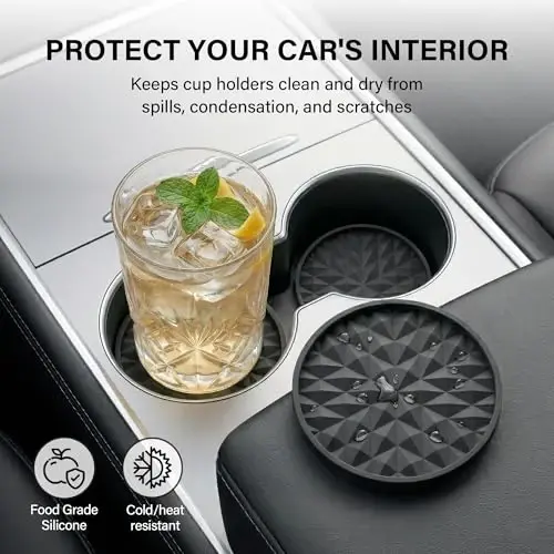 Wingcases Car Coasters Silicone [4 Pack] 2.75in Universal Mats Non-Slip, Embedded Car Interior Accessories, Car Cup Holders Insert Coasters Decor，Black - 3