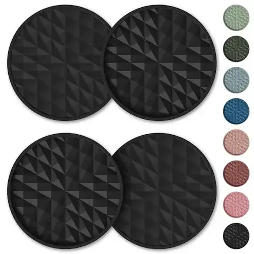 Wingcases Car Coasters Silicone [4 Pack] 2.75in Universal Mats Non-Slip, Embedded Car Interior Accessories, Car Cup Holders Insert Coasters Decor，Black - 6