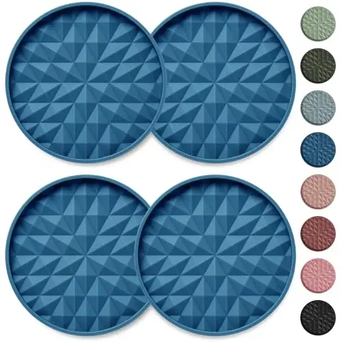 Wingcases Car Coasters Silicone [4 Pack] 2.75in Universal Mats Non-Slip, Embedded Car Interior Accessories, Car Cup Holders Insert Coasters Decor，Dark Blue - 1