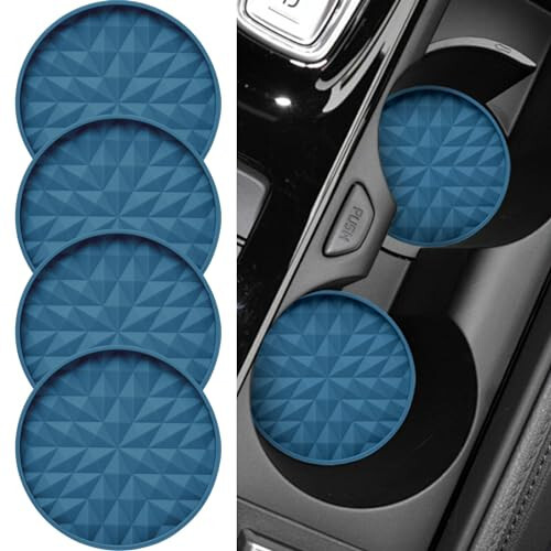 Wingcases Car Coasters Silicone [4 Pack] 2.75in Universal Mats Non-Slip, Embedded Car Interior Accessories, Car Cup Holders Insert Coasters Decor，Dark Blue - 1