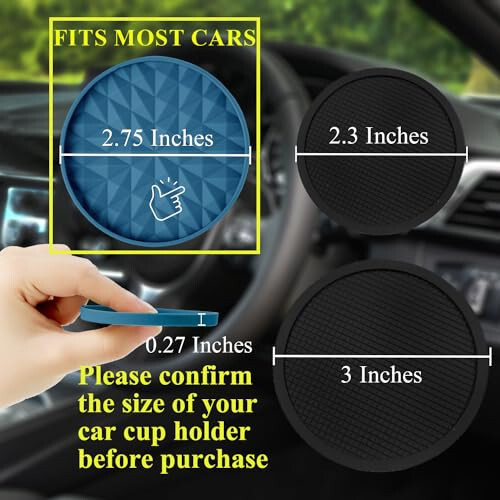 Wingcases Car Coasters Silicone [4 Pack] 2.75in Universal Mats Non-Slip, Embedded Car Interior Accessories, Car Cup Holders Insert Coasters Decor，Dark Blue - 2