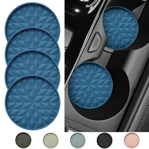 Wingcases Car Coasters Silicone [4 Pack] 2.75in Universal Mats Non-Slip, Embedded Car Interior Accessories, Car Cup Holders Insert Coasters Decor，Dark Blue - 5