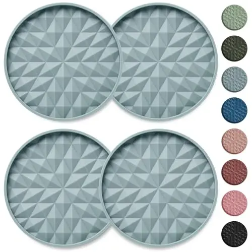 Wingcases Car Coasters Silicone [4 Pack] 2.75in Universal Mats Non-Slip, Embedded Car Interior Accessories, Car Cup Holders Insert Coasters Decor，Light Blue 
