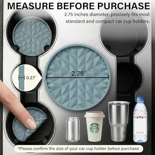 Wingcases Car Coasters Silicone [4 Pack] 2.75in Universal Mats Non-Slip, Embedded Car Interior Accessories, Car Cup Holders Insert Coasters Decor，Light Blue - 2