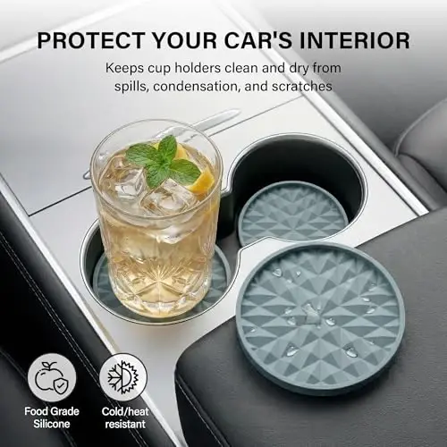Wingcases Car Coasters Silicone [4 Pack] 2.75in Universal Mats Non-Slip, Embedded Car Interior Accessories, Car Cup Holders Insert Coasters Decor，Light Blue - 3