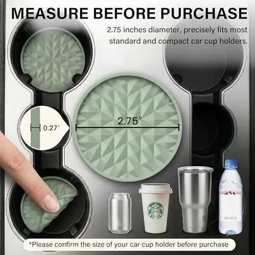 Wingcases Car Coasters Silicone [4 Pack] 2.75in Universal Mats Non-Slip, Embedded Car Interior Accessories, Car Cup Holders Insert Coasters Decor，Sage Green - 2