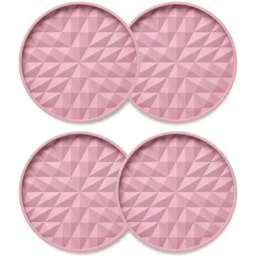 Wingcases Car Coasters Silicone[4 Pack] 2.75in Universal Mats Non-Slip, Embedded Interior Car Accessories, Car Cup Holders Insert Coasters Decor，Soft Pink 