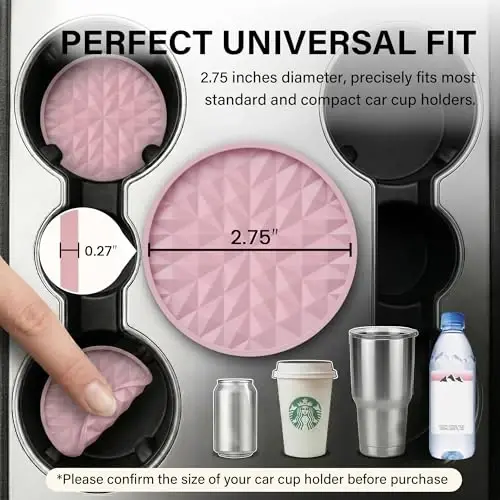 Wingcases Car Coasters Silicone[4 Pack] 2.75in Universal Mats Non-Slip, Embedded Interior Car Accessories, Car Cup Holders Insert Coasters Decor，Soft Pink - 2