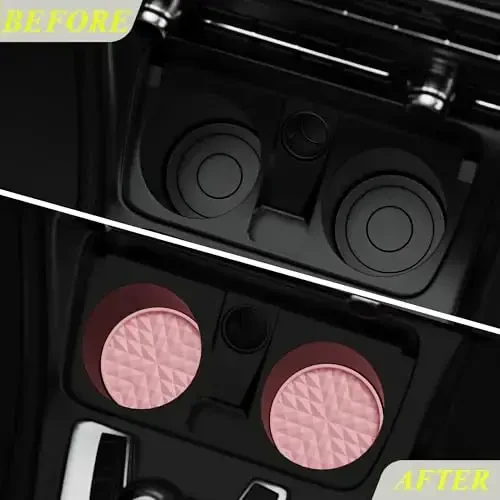 Wingcases Car Coasters Silicone[4 Pack] 2.75in Universal Mats Non-Slip, Embedded Interior Car Accessories, Car Cup Holders Insert Coasters Decor，Soft Pink - 3