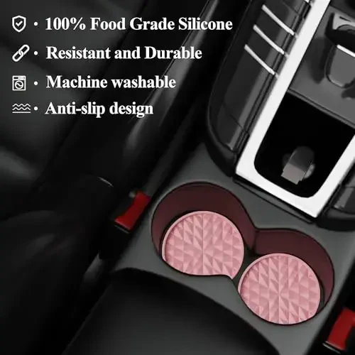 Wingcases Car Coasters Silicone[4 Pack] 2.75in Universal Mats Non-Slip, Embedded Interior Car Accessories, Car Cup Holders Insert Coasters Decor，Soft Pink - 4