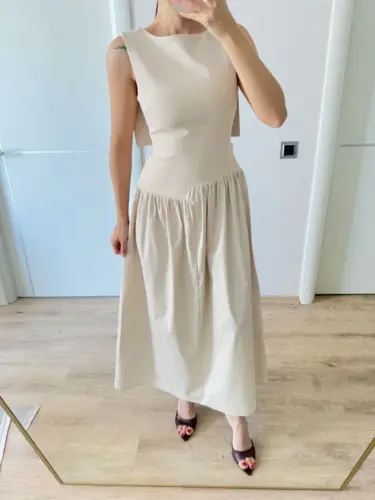 Winged Back Maxi Dress- Beige - 3