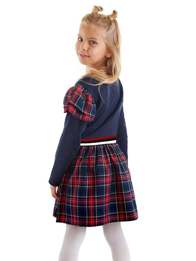 Winged Cat Girl's Navy Plaid Dress - 7