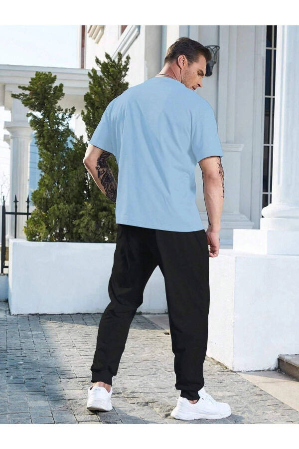 Wings Bebe Mavi T-shirt Siyah Eşofman Alt Jogger- Baskı Alt Üst Eşofman Takım Oversize Bisiklet Yak - Bebe Mavisi Siyah - 3