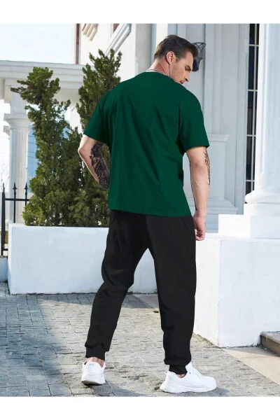 Wings Green T-shirt Black Jogger Pants - Printed Top & Bottom Tracksuit Oversize Crew Neck - 3