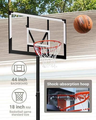 WIN.MAX Basketball Hoop Outdoor 3.8-10ft Adjustable Height, 44inch Backboard, Swimming Pool Basketball Hoop & Goal for Kids/Adults Indoor - 2