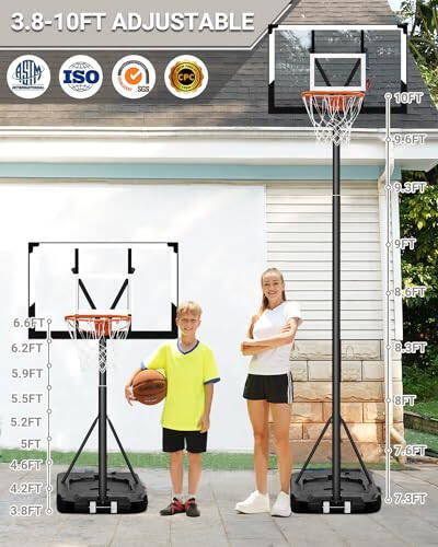 WIN.MAX Basketball Hoop Outdoor 3.8-10ft Adjustable Height, 44inch Backboard, Swimming Pool Basketball Hoop & Goal for Kids/Adults Indoor - 3