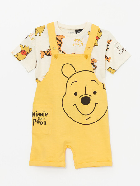 Winnie the Pooh Printed Baby Boy T-Shirt and Dungaree Set with Bike Neck Short Sleeves - 8