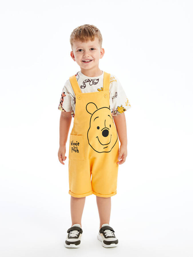 Winnie the Pooh Printed Baby Boy T-Shirt and Dungaree Set with Bike Neck Short Sleeves - 12